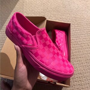 Vans Pink and White Checkered Slip-On Shoes